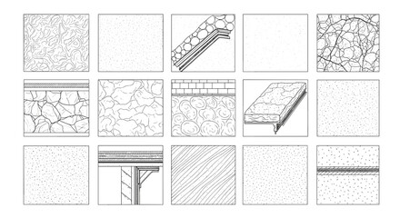 Illustration showing a variety of architectural textures and construction details in a grid arrangement