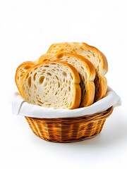 Sliced white bread in basket isolated on white background