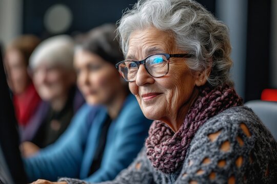 Group of senior people attending a computer and technology education class,  digital literacy and lifelong learning, Generative AI