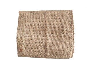 Burlap napkin, old burlap fabric napkin on rustic table background with clipping path. Brown burlap...