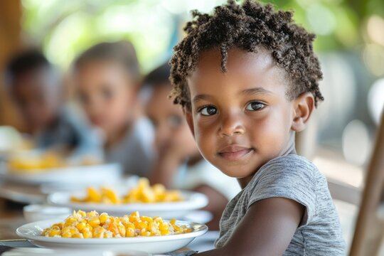 Young interracial family with little children having breakfast together, fostering family bonding and healthy eating habits, Generative AI