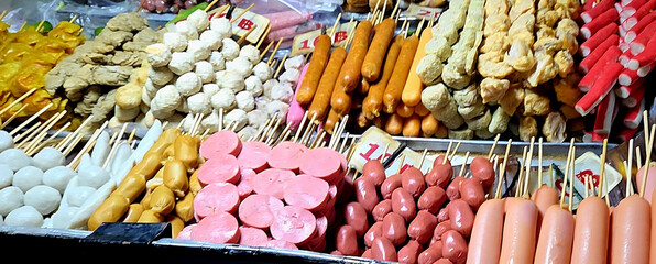 Variety of Thai Skewered Snacks