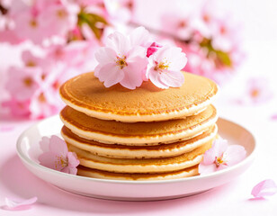Cherry Blossom Themed Spring Pancake with Sakura Decoration