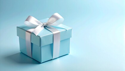 Gift box with ribbon on blue background