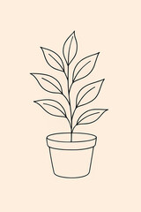 Minimalist Line Drawing of Potted Plant – Scandinavian Wall Art