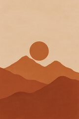 Minimalist Mountain Landscape at Sunset – Earth Tone Wall Art