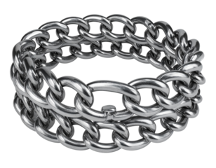 Chunky chain bracelet in brushed silver, isolated on a transparent background