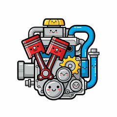 Fototapeta premium A cartoon illustration of an internal combustion engine with anthropomorphic features.