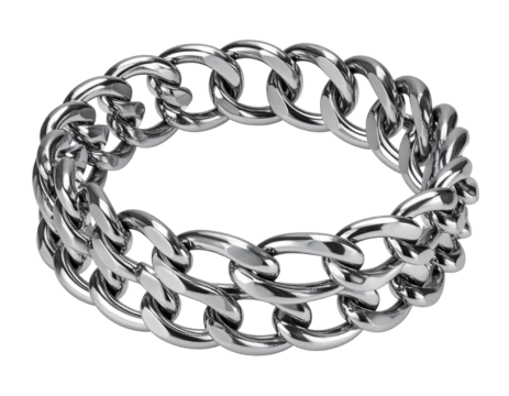 Chunky chain bracelet in brushed silver, isolated on a transparent background