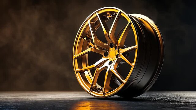 Golden Alloy Wheel: Luxury Car Rim Design