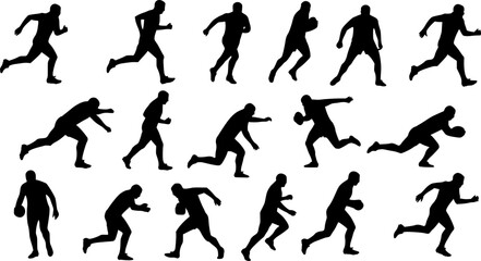 Rugby player silhouettes isolated on a transparent background vector graphic	