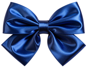 Satin bow tie in metallic navy blue, isolated on a transparent background