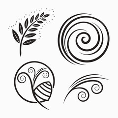 Black abstract floral and spiral designs white