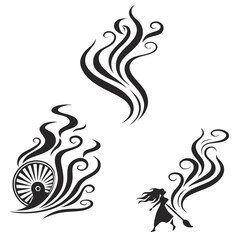 Black abstract swirls and figurative designs curves lines