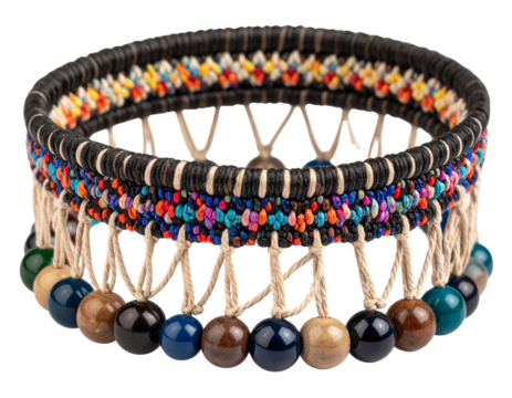 Handmade beaded anklet with multicolor stones, isolated on a transparent background
