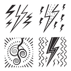 Black lightning bolt and spiral graphic elements thunder energy