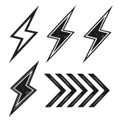 Black lightning bolt icons with distressed texture thunderbolt energy