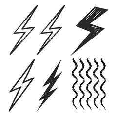 Black lightning bolt icons with distressed texture thunder storm