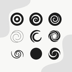 Black spiral and circular abstract graphic elements circle