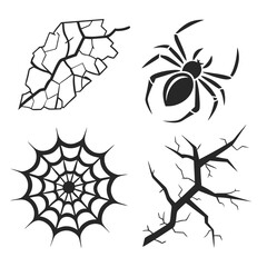 Black spider web cracked leaf broken branch vector