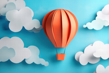 Obraz premium A paper hot air balloon is floating in the sky above a blue background