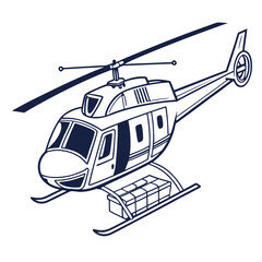 Dark blue helicopter carrying cargo on white background transport aviation