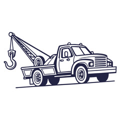 Dark blue tow truck with hook and boom vehicle transportation