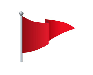 Waving triangular gradient red flag icon with silver pole on transparent background