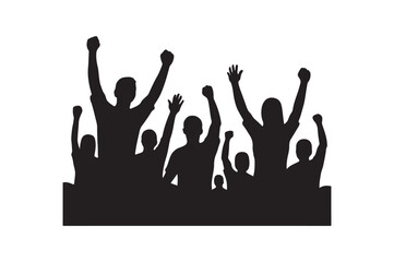 Silhouette of cheering crowd vector art illustration on white background