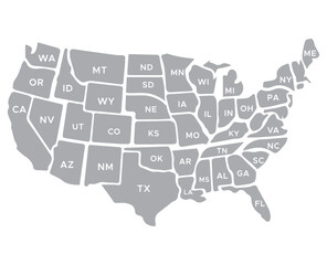 Grey United States Map with State Abbreviations – High-Resolution Vector Map of the United States of America.