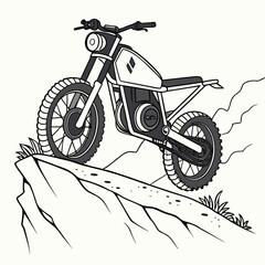 Fototapeta premium Electric motorcycle on rocky terrain off road rugged