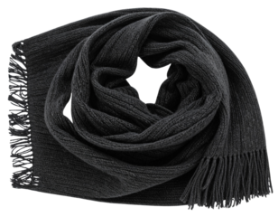 Textured wool scarf in charcoal grey, isolated on a transparent background