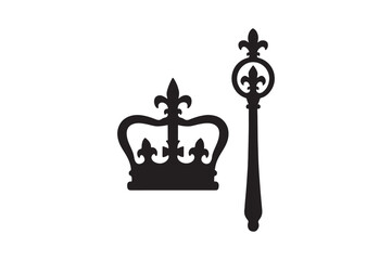 Crown and scepter silhouette vector art illustration on white background
