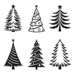 Obraz premium Six Black and White Christmas Tree Vector Silhouettes 1
