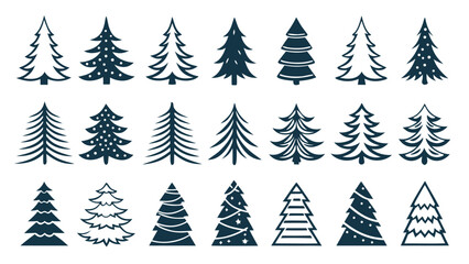 Obraz premium Twenty Four Dark Blue Christmas Tree Silhouettes Vector Set 1
