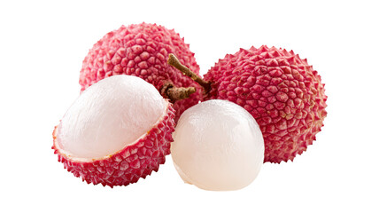 Fresh Lychee Fruit Still Life isolated On Transparent Png Background.