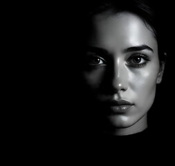 Fototapeta premium Dramatic Black and White Portrait of a Beautiful Woman with Expressive Eyes