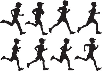 Boy Running Silhouette Vector, Active Child Illustration for Sports, Fitness, and Motion Design