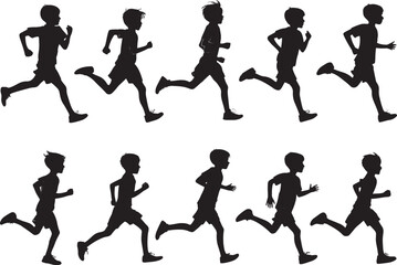 Boy Running Silhouette Vector, Active Child Illustration for Sports, Fitness, and Motion Design