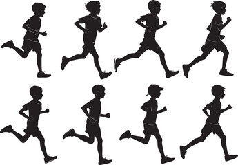 Boy Running Silhouette Vector, Active Child Illustration for Sports, Fitness, and Motion Design