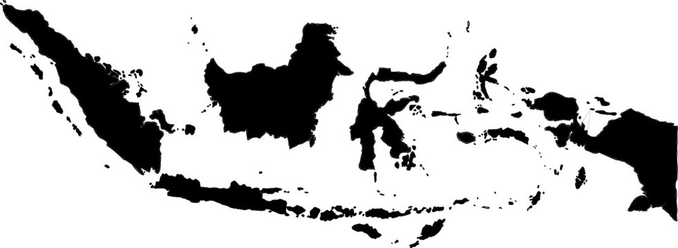 Sleek black silhouette map of Indonesia, ideal for modern, minimalist, or bold design projects and geographic themes.

