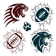 Maroon Teal Panther Football Paw Print Crack Effect Icons american football cracked