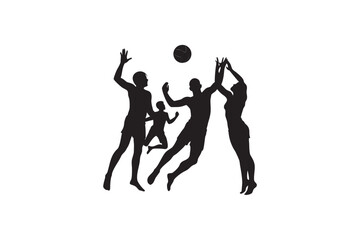 Silhouette illustration of volleyball players in action jumping and reaching for the ball perfect for sports themed designs posters or event promotions with a dynamic Art & Illustration