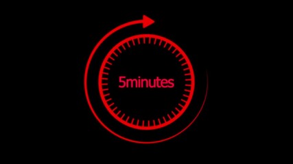 Animation text 5 min with blue arrow. Eighteen min go sale price timer, 5 min only. 4K Video motion graphic 5 minutes to go, motion graphic.promo deal timer. black background.4k video