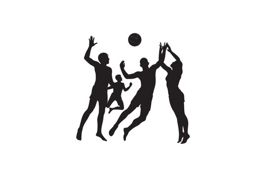 Silhouette illustration of volleyball players in action jumping and reaching for the ball perfect for sports themed designs posters or event promotions with a dynamic Art & Illustration