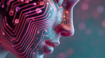 Ai portrait: human face with circuit board pattern