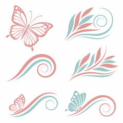 Pink and teal butterflies and floral swirls butterfly decorative