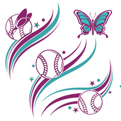 Purple teal baseball butterfly star swoosh graphic design vector