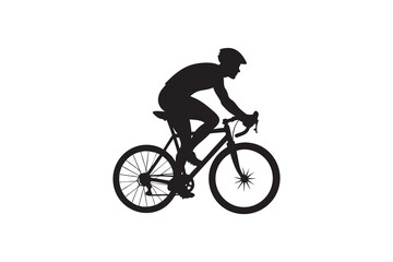Fototapeta premium Silhouette of a cyclist riding a road bike wearing a helmet isolated on a white background perfect for sports fitness or transportation related designs