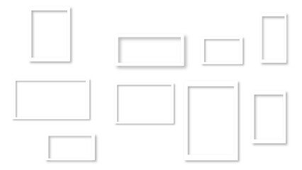 Empty white photo frame set with shadow. Retro vintage photograph with transparent adhesive tape. Digital snapshot image. Template or mockup for design. Vector illustration